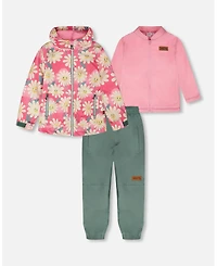 Deux par Toddler Girls 3-in-1 Two-Piece Mid-Season Outerwear Set Smiling Flower Print