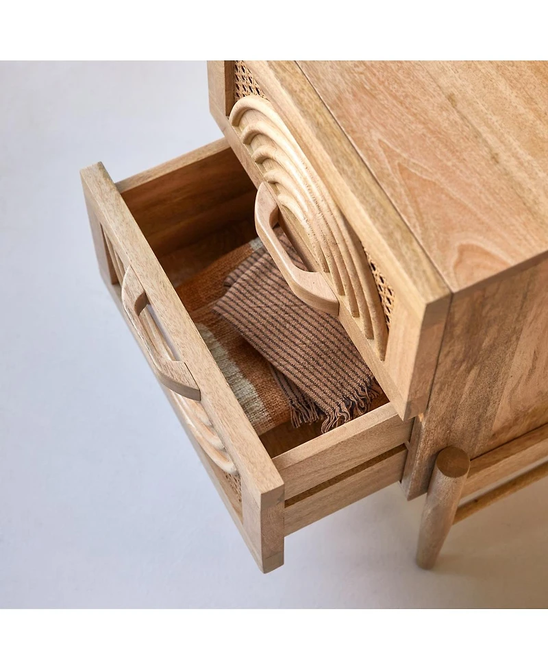 Tikamoon Solid mango wood and rattan bedside table