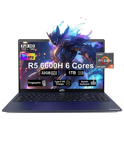 Nimo 15.6 Gaming Laptop Amd Ryzen 5 6600H 6-Cores 32GB DDR5 Ram 1TB Ssd 4.5GHz