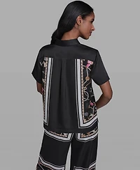 Karl Lagerfeld Paris Women's Collared Short-Sleeve Printed Top