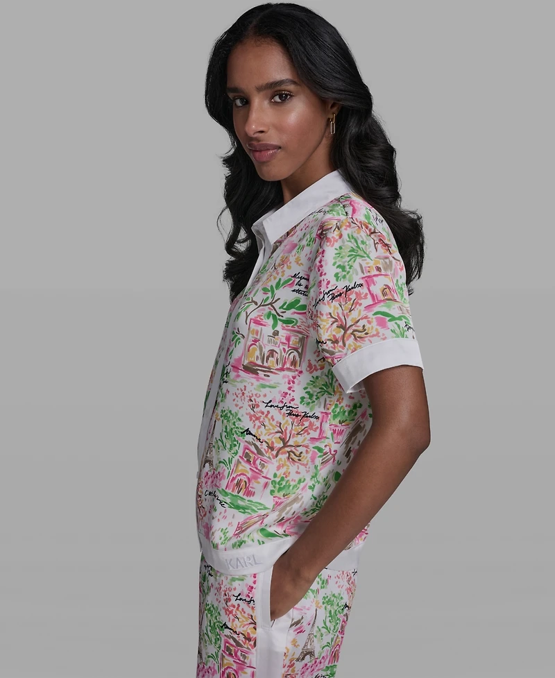 Karl Lagerfeld Paris Women's Collared Short-Sleeve Top