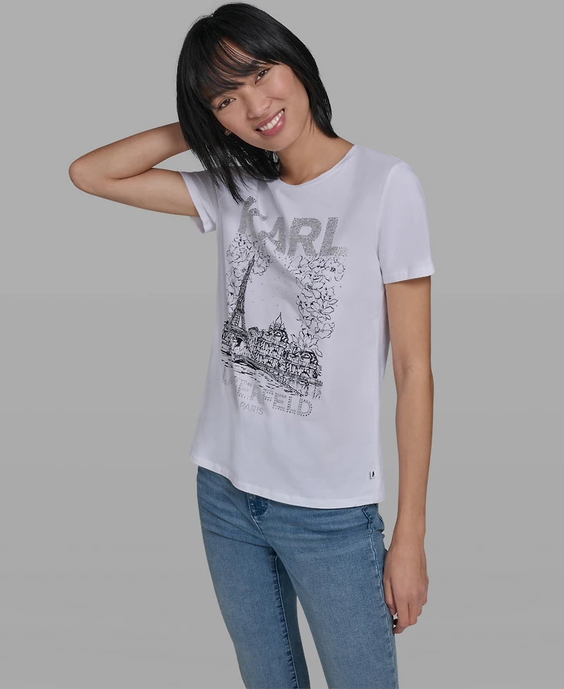 Karl Lagerfeld Paris Women's Crew Neck Short-Sleeve T-Shirt
