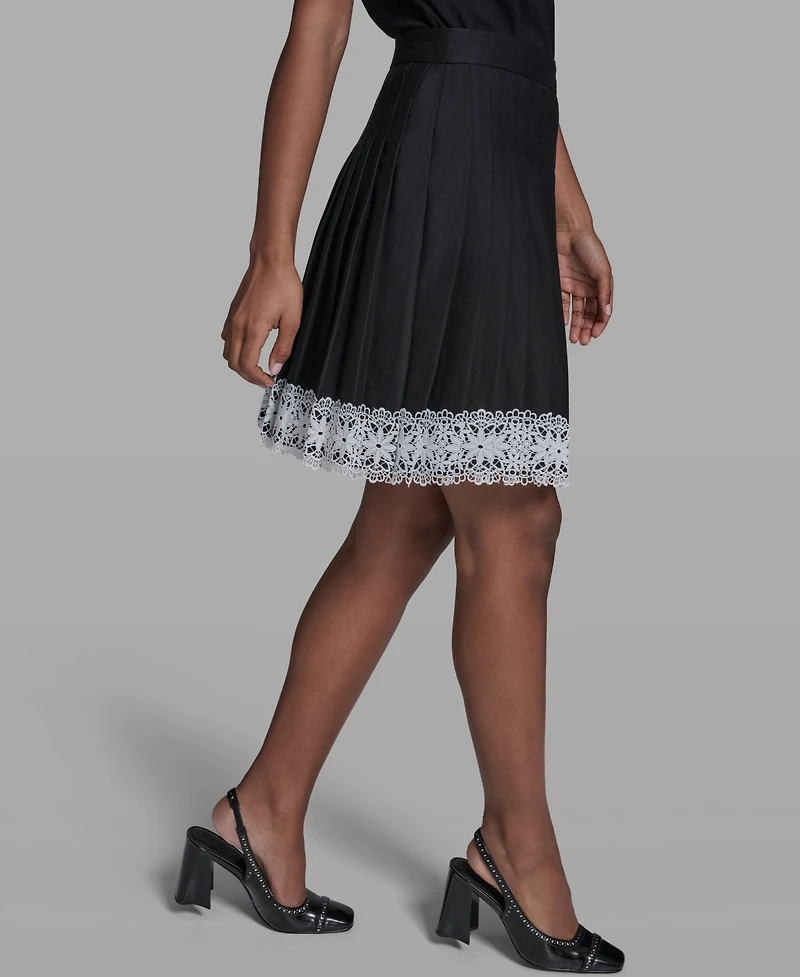 Karl Lagerfeld Paris Women's Pleated Lace Trim Skirt