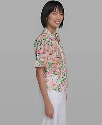 Karl Lagerfeld Paris Women's All-over Printed Button Down Top