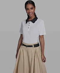 Karl Lagerfeld Paris Women's Collared Short-Sleeve Blouse Top