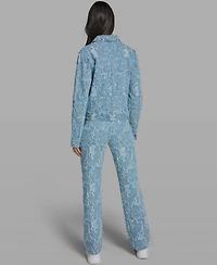 Karl Lagerfeld Paris Women's Collared Long-Sleeve Floral Print Denim Jacket