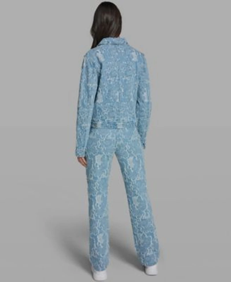 Karl Lagerfeld Paris Womens Collared Long Sleeve Denim Jacket Pants