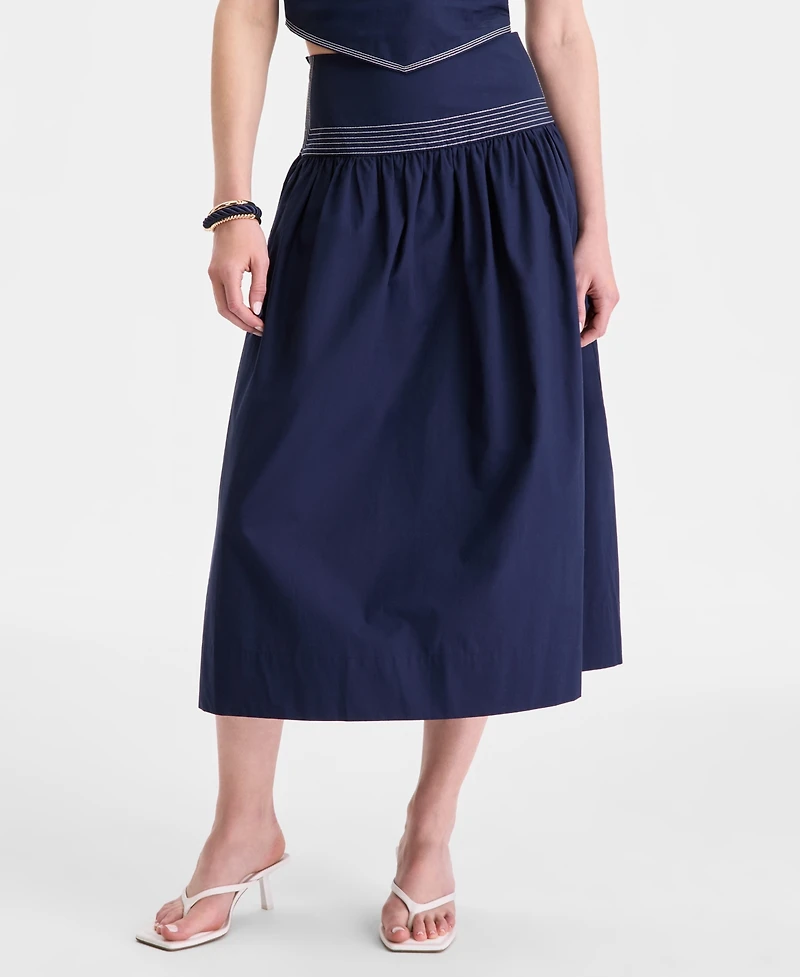 On 34th Women's Poplin Topstitch Midi Skirt, Macy's Exclusive