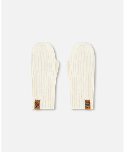 Deux par Kids Unisex Ribbed Knit Mittens Off White - Toddler|Child