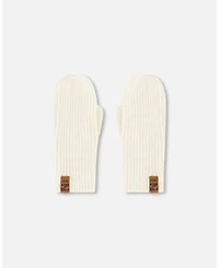 Deux par Kids Unisex Ribbed Knit Mittens Off White - Toddler|Child