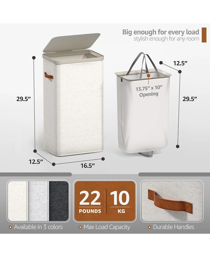 Sorbus 2 Pack 1-Compartment Laundry Basket with Removable Laundry Bag - Durable Organizer for Bathroom, Bedroom, or Laundry Room - Space Saving