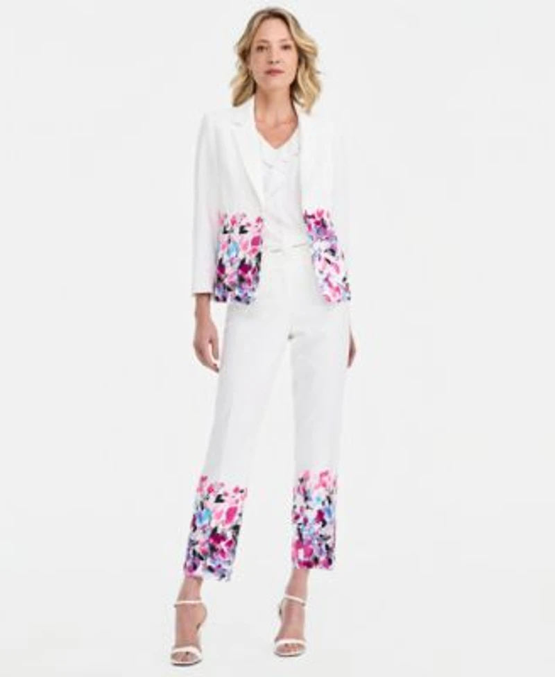 Kasper Floral Print Blazer Ruffled Top Floral Print Pants