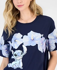Love Tribe Juniors' Stitch Hibiscus Graphic Crewneck T-Shirt