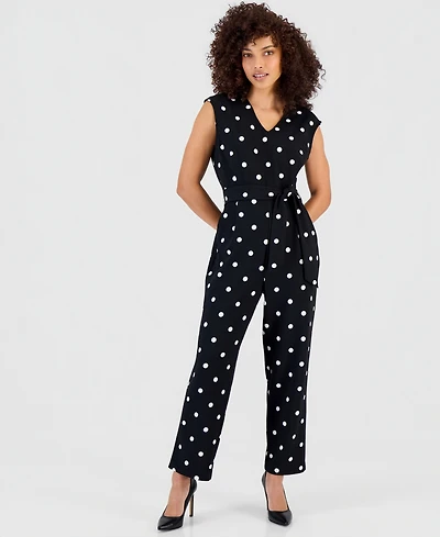 Anne Klein Essentials Petite Printed Tie-Waist Jumpsuit