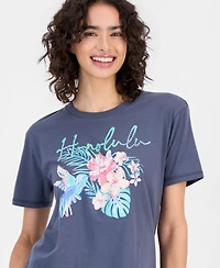 Rebellious One Juniors' Honolulu Rhinestone Graphic-Print Tee