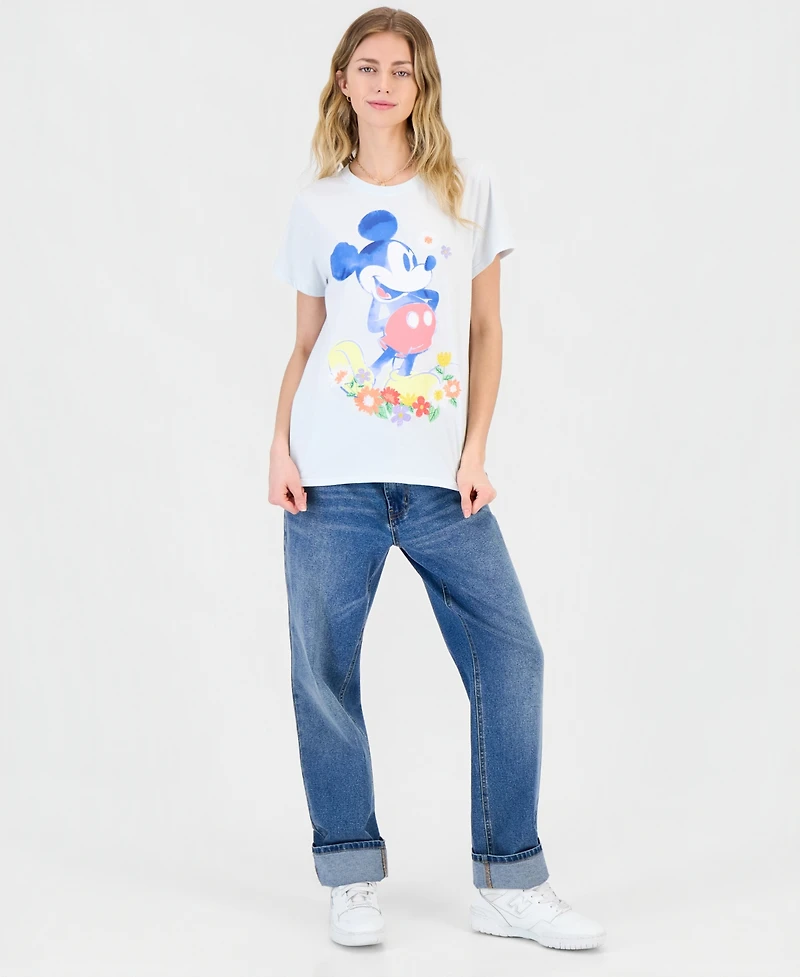 Mickey Mouse Juniors' Flower Graphic Crewneck T-Shirt
