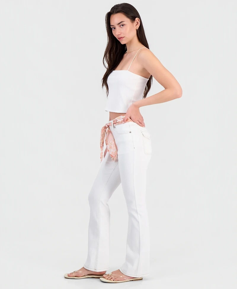 Madden Girl Juniors' Mid-Rise Scarf-Belt Bootcut Jeans