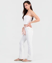 Madden Girl Juniors' Mid-Rise Scarf-Belt Bootcut Jeans
