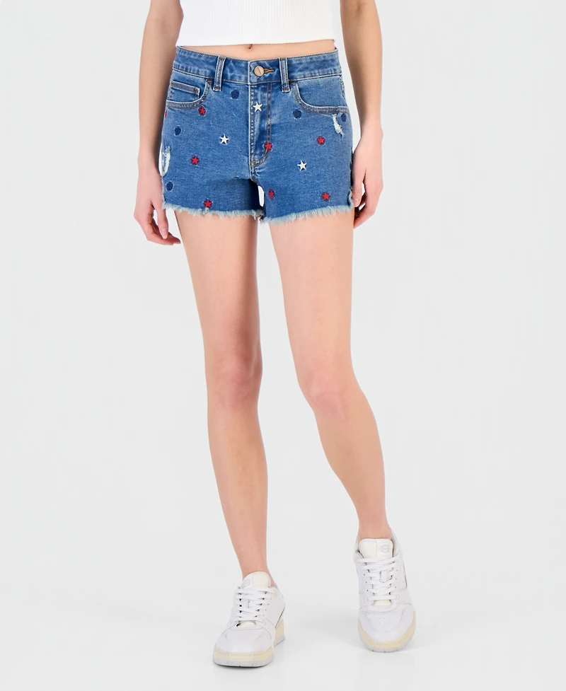 Dollhouse Juniors' Embroidered Stars Denim Shorts