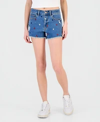 Dollhouse Juniors' Embroidered Stars Denim Shorts