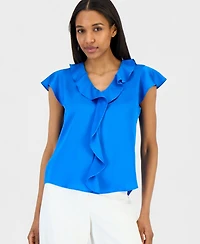 Tahari Asl Women's Ruffle-Trim Cap-Sleeve Blouse