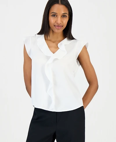 Tahari Asl Women's Ruffle-Trim Cap-Sleeve Blouse