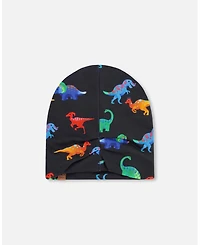 Deux par Boy Stretch Jersey Beanie Black Dinosaur Print - Toddler|Child