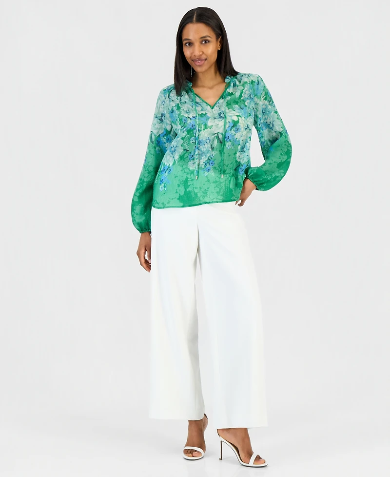 Tahari Asl Women's Printed Blouson-Sleeve Blouse