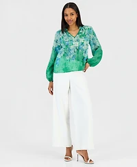 Tahari Asl Women's Printed Blouson-Sleeve Blouse