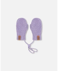 Deux par Deux Baby Girls Knit Mittens with Cord Lavender