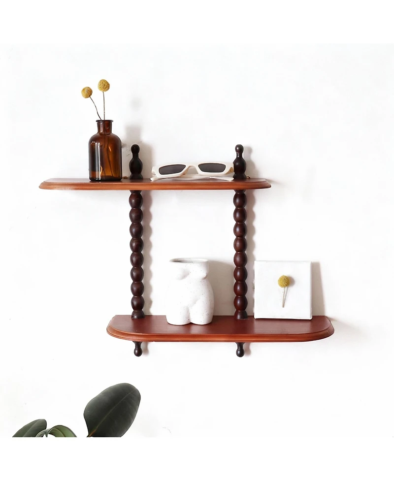 Yigii Two-Tier Wall Floating Shelf with Roman Columns for Home Decor