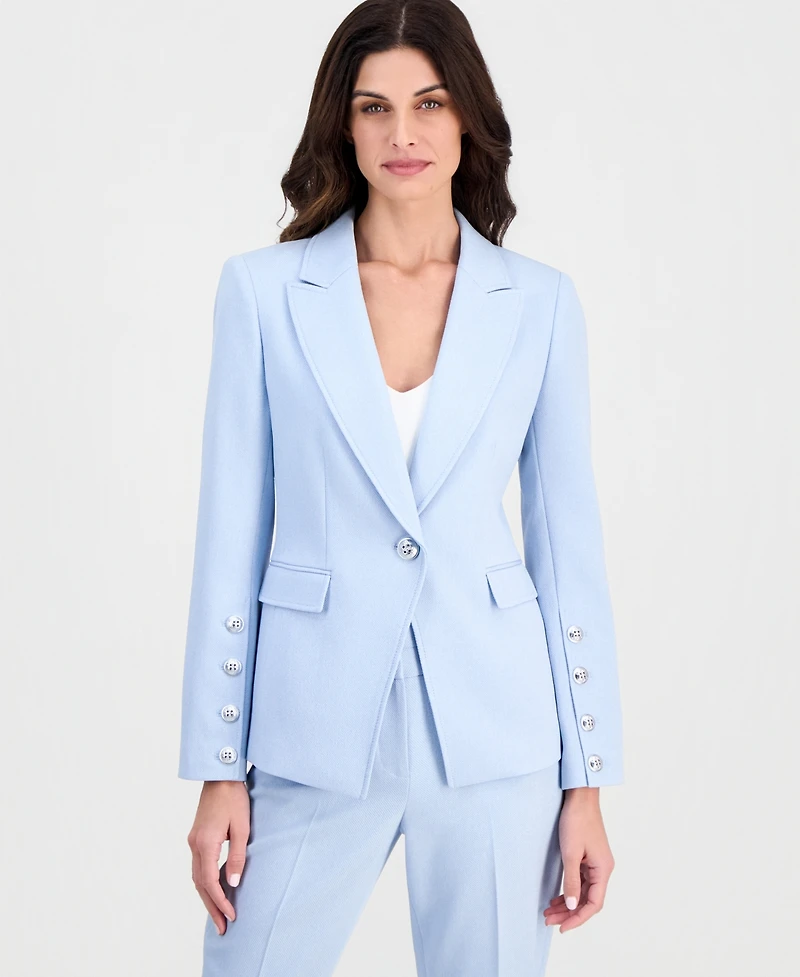 Tahari Asl Women's Twill Peak Lapel One-Button Blazer