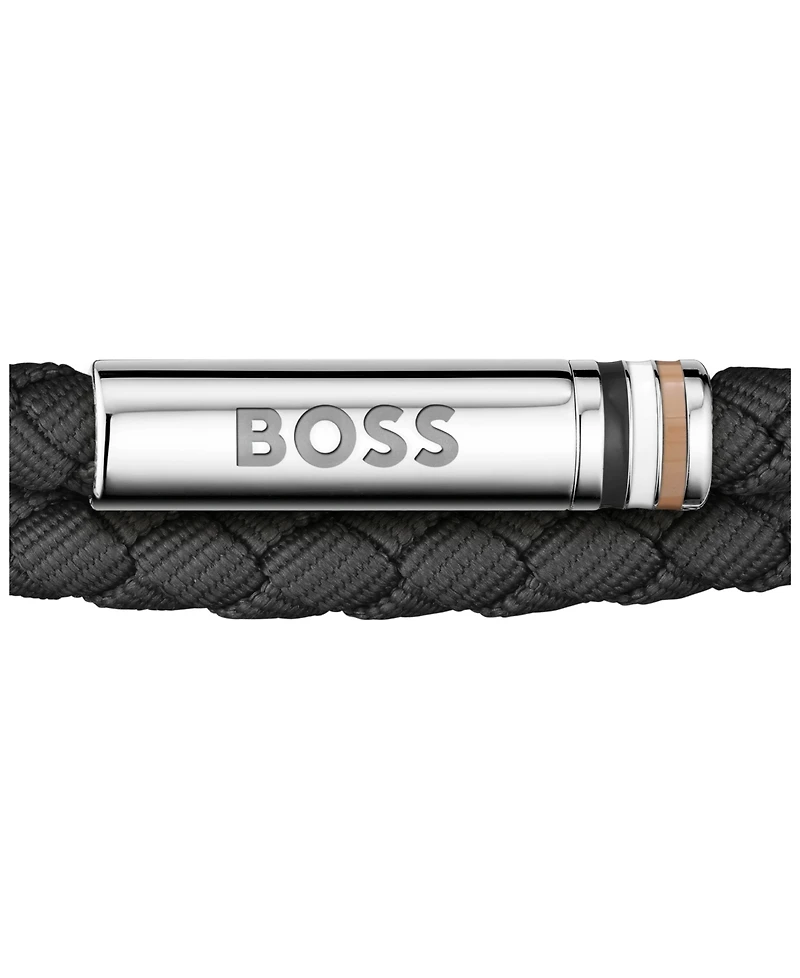 Hugo Boss Men Ares Summer Stainless Steel Black Nylon Cord Bracelet