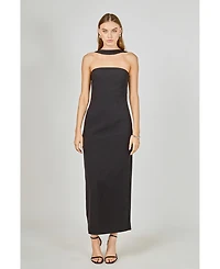 endless rose Women's Neck Detail Fitted Maxi Dress