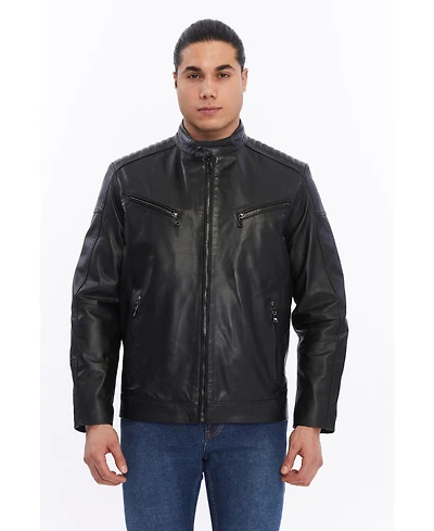 Furniq Uk Men's Motorcyle Style Leather Jacket