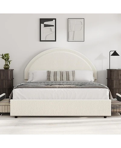 gaomon Boucle Bed Frame with 2 Storage Drawers, Soft Upholstered Platform Round Headboard, Heavy Duty, Wooden Slats