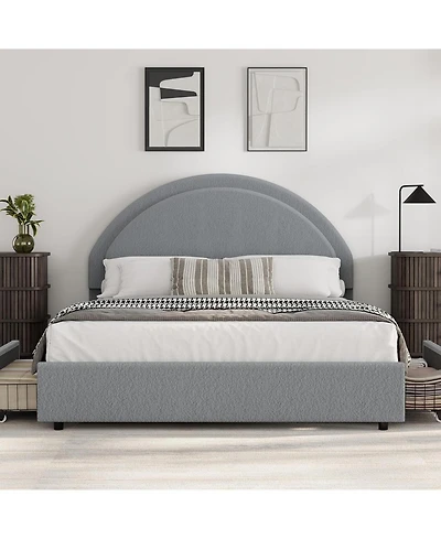 gaomon Boucle Bed Frame with 2 Storage Drawers, Soft Upholstered Platform Round Headboard, Heavy Duty, Wooden Slats