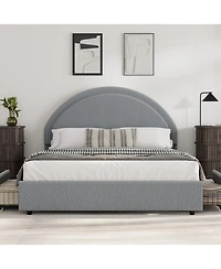 gaomon Boucle Bed Frame with 2 Storage Drawers, Soft Upholstered Platform Round Headboard, Heavy Duty, Wooden Slats