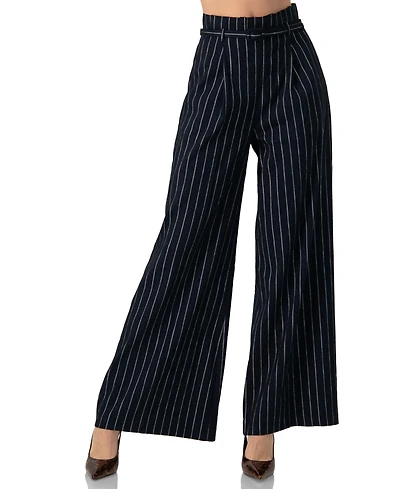 Ivonne Women's Striped Wide-Leg Trousers with Belt