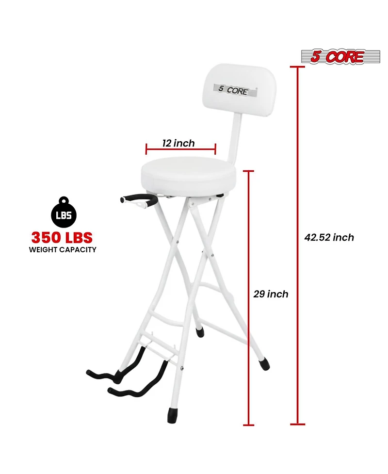 5 Core Guitar Stool 3.15" Padded Chair w Backrest Foldable Music Seat Built in Foot Rest Guitar Stand