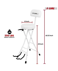 5 Core Guitar Stool 3.15" Padded Chair w Backrest Foldable Music Seat Built in Foot Rest Guitar Stand