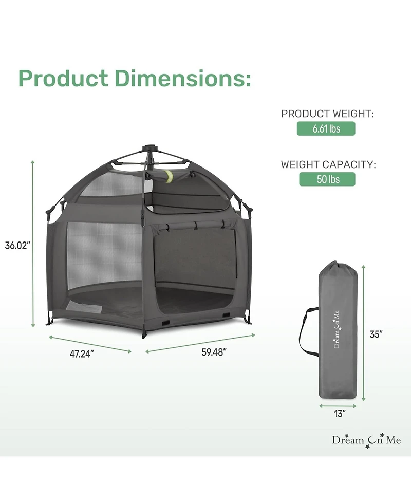 Dream On Me Baby Pop-Up Children Playpen, Instant One-Hand Open & Fold, Breathable Mesh Sides, Zipper Gate Travel Carry Bag