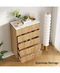 Gaomon Oak 5-Drawer Fluted Dresser, Modern Wooden Chest with Wide Storage Space