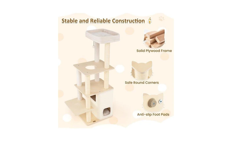 Aostirmotor Heavy-Duty Luxury Cat Tree, 63-Inch Tall Tower with 2-Story Bamboo Condo & 5 Sisal Posts, 44 lbs Per Level Capacity for Large Cats