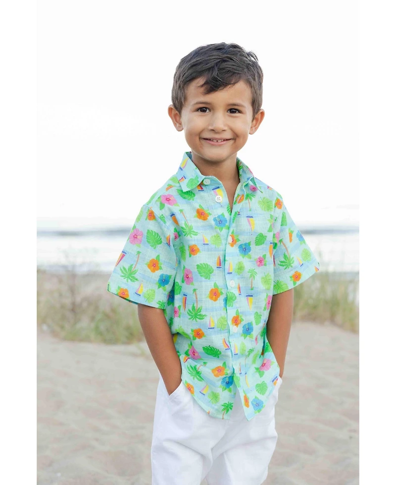 Florence Eiseman Toddler Boy Printed Linen Look Camp Shirt