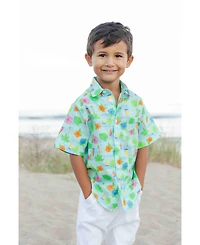 Florence Eiseman Toddler Boy Printed Linen Look Camp Shirt