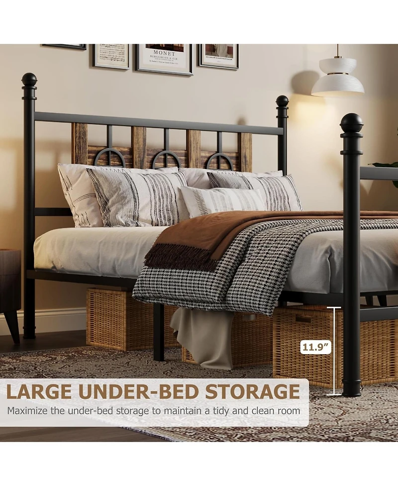 gaomon Bed Frame with Headboard and Footboard, Metal Twin w/Circular Design & Storage Space Under Bed, No Box Spring Required, Easy Assembly
