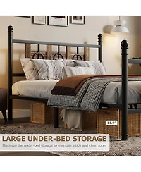 gaomon Bed Frame with Headboard and Footboard, Metal Twin w/Circular Design & Storage Space Under Bed, No Box Spring Required, Easy Assembly