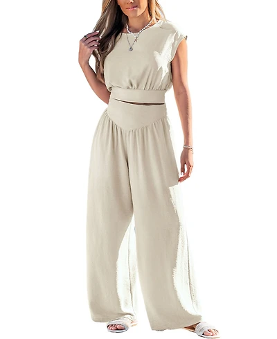 Cupshe Women's Short Sleeve Tie-Back Matching Sets