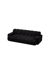 Clihome 87.4 Inch Tufted 3-Seater Sofa with Square Arms, Soft Chenille Fabric Cloud